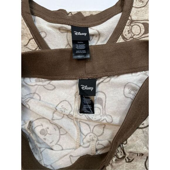 Disney Tan Brown Winnie The Pooh Long Sleeve Top Bottom Pajama Set Size Small - Picture 2 of 10